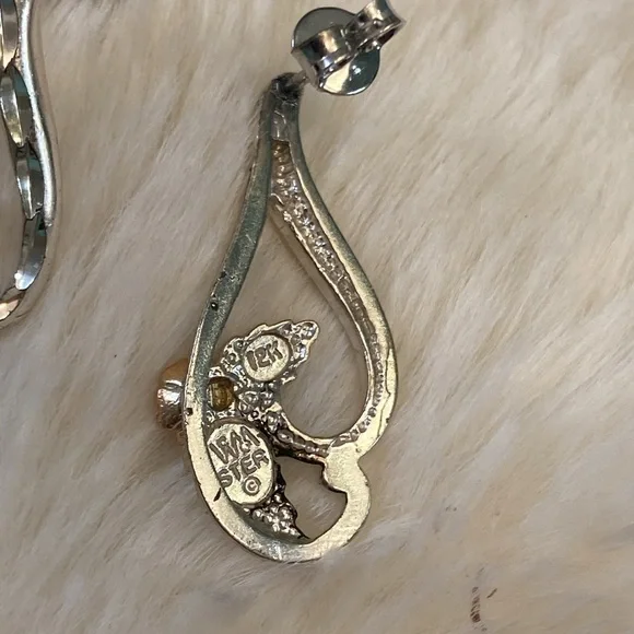 Silver and Gold Rose Leaf Earrings - Picture 3 of 5